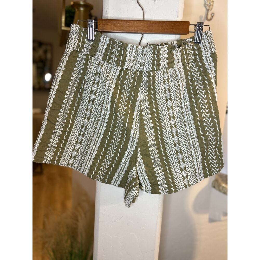 House of Harlow 1960 linen blend embroidered shorts Size Medium 6-10 Green/White - Picture 4 of 5